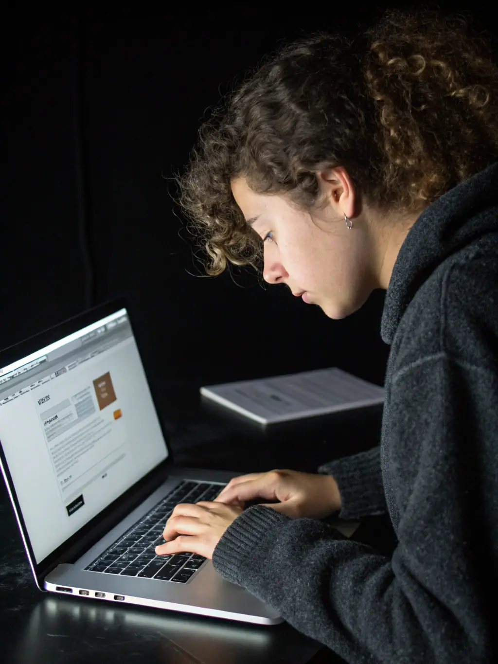 A focused shot of a student intensely coding HTML on their laptop, showcasing the building blocks of web development.